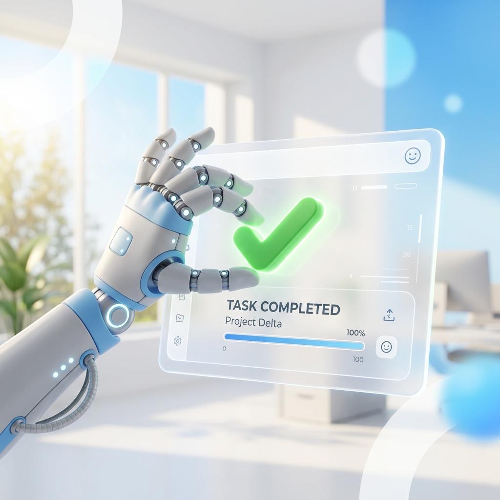 A friendly robot performing a successful automated check