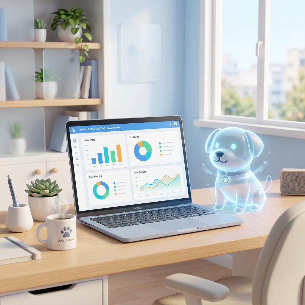 Friendly Watch.dog mascot assisting with AI errors