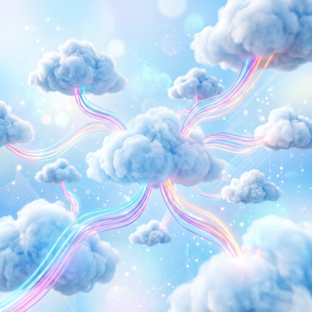 Elegant fluffy digital clouds representing cloud infrastructure